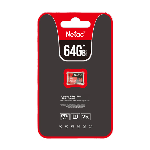 Карта памяти Netac P500 microSDXC 64GB UHS-I U3 V30 A1 - Фото 3 Карта памяти Netac P500 microSDXC 64GB UHS-I U3 V30 A1 - изображение 3