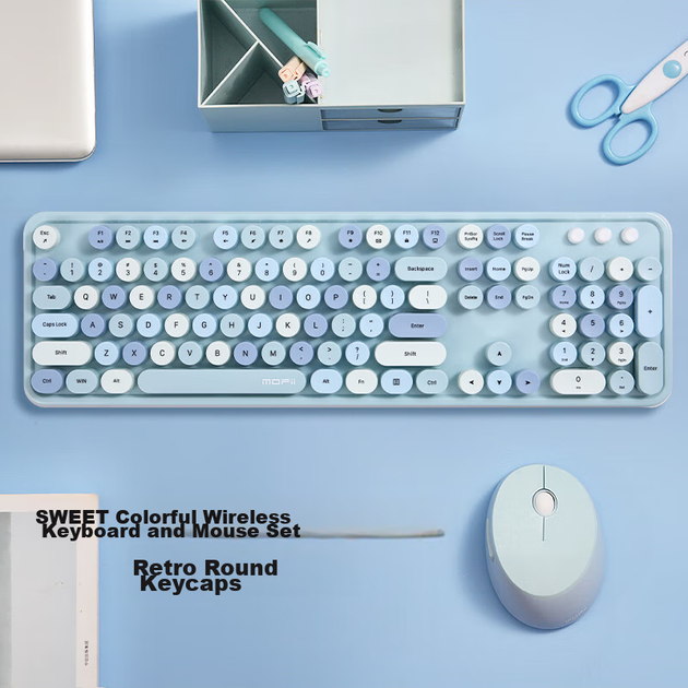 Комплект бездротової клавіатури та миші Mofii Sweet у стилі ретро-панк, набір офісної клавіатури та миші, миша, клавіатура комп'ютера, клавіатура ноутбука, синій змішаний колір - изображение 8