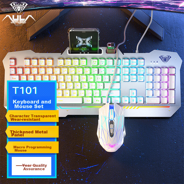 Комплект проводной AULA T101 USB Silver/White - Фото 5 Комплект проводной AULA T101 USB Silver/White - изображение 5