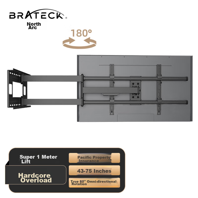 Настенное крепление для ЖК-телевизора Brateck Beihu (43-75 дюймов), поворотное и выдвижное крепление для Xiaomi, Hisense, Sony, 60/65/70/75 дюймов, X65-843 - изображение 4