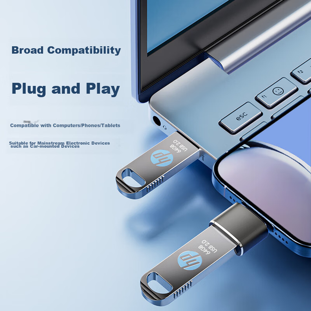 Флеш-накопичувач HP 32 ГБ USB 2.0 з адаптером Type-C, v206w, сріблястий метал, USB-накопичувач для міні-комп'ютерів та бізнесу - изображение 8