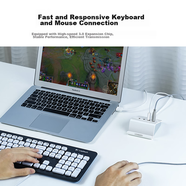 UGREEN USB Hub 3.0 Expansion Dock, 4-Port HUB Converter Hub Splitter, Laptop Desktop Computer MultiPort Hub Extension Cable Adapter with Power Port - изображение 6