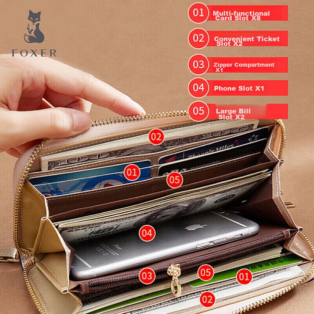 Кошелек FOXER женский из кожи, длинный клатч с монетницей, подарок на 14 февраля - изображение 5