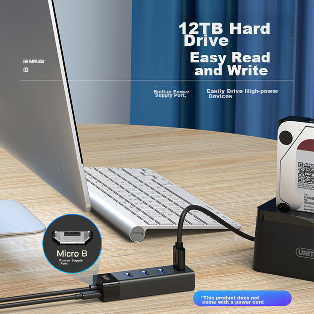 Кабель-удлинитель для USB 3.0-концентратора UNITEK, высокоскоростной 4-портовый разветвитель, док-станция расширения USB с одним портом на несколько портов, конвертер USB-кабеля для ноутбука Y-3098BBK - изображение 3