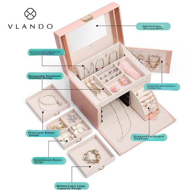 VLANDO — подарочная шкатулка для украшений на день рождения для девушки, шкатулка для хранения свадебных подарков для невесты, шкатулка для украшений премиум-класса. - изображение 11