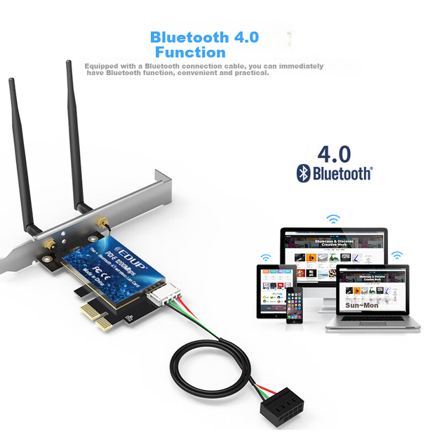 EDUP EP-9620 1200M PCI-E двухдиапазонная беспроводная сетевая карта 5G с Bluetooth-адаптером, внутренняя плата расширения для настольного компьютера, Wi-Fi-приемник AC1200. - Фото 5 EDUP EP-9620 1200M PCI-E двухдиапазонная беспроводная сетевая карта 5G с Bluetooth-адаптером, внутренняя плата расширения для настольного компьютера, Wi-Fi-приемник AC1200. - изображение 5