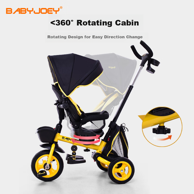 Детский трехколесный велосипед BABYJOEY British, модель TT56S, молниеносно-желтый, для детей от 1 до 5 лет. - зображення 7