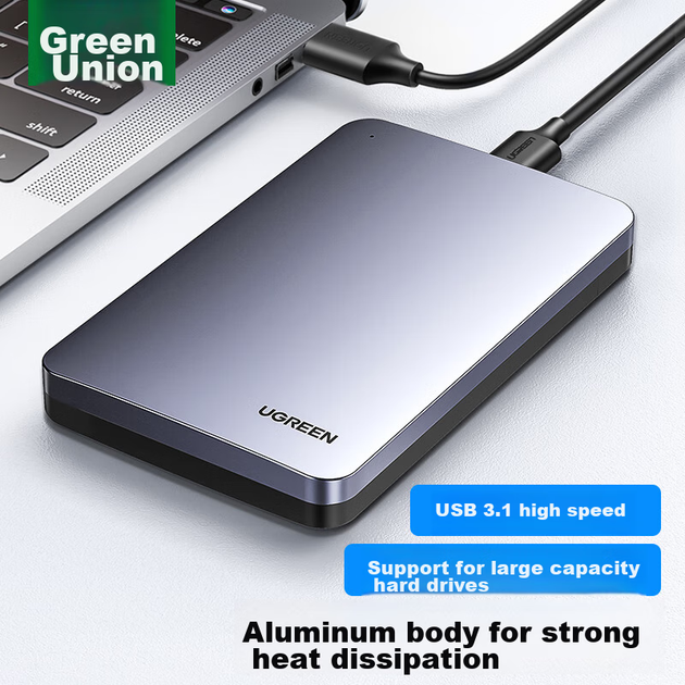 Внешний корпус для жесткого диска UGREEN USB3.1, портативный корпус для 2,5-дюймового жесткого диска, совместимый с ноутбуками и настольными компьютерами, интерфейс SATA для SSD и механических жестких дисков. - изображение 4