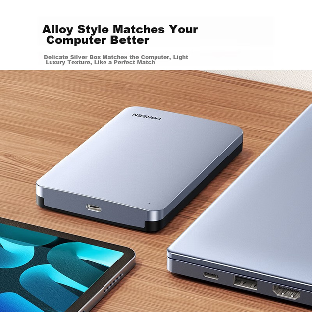 Внешний корпус для жесткого диска UGREEN USB3.1, портативный корпус для 2,5-дюймового жесткого диска, совместимый с ноутбуками и настольными компьютерами, интерфейс SATA для SSD и механических жестких дисков. - изображение 8