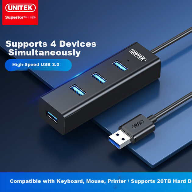 USB-концентратор UNITEK, удлинительный кабель 3 метра, док-станция расширения One-to-3.0 High-Speed, концентратор с портом питания, адаптер-конвертер для ноутбука и настольного компьютера Y-3089LBK - Фото 6 USB-концентратор UNITEK, удлинительный кабель 3 метра, док-станция расширения One-to-3.0 High-Speed, концентратор с портом питания, адаптер-конвертер для ноутбука и настольного компьютера Y-3089LBK - изображение 6