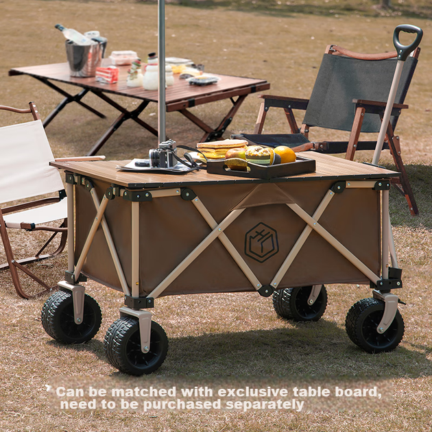 JD Original Compact Tank Wheel Outdoor Camping Cart Folding Trolley Campsite Car Picnic Stalls Double Brake Deteachable Wheels Dark Brow - изображение 5