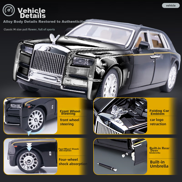 Детская игрушечная модель автомобиля Rolls-Royce Phantom от Chiyu Toys, реалистичная модель из сплава, подарок для мальчиков. - изображение 11