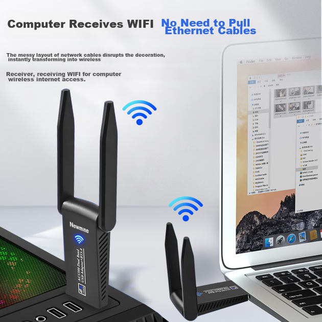 Беспроводной сетевой адаптер Newmine 1300M USB, двухдиапазонный 5G, для настольных и портативных компьютеров, портативный Wi-Fi приемник и передатчик, с внешней двойной антенной, обеспечивающей высокоскоростное покрытие, проникающее сквозь стены. - Фото 10 Беспроводной сетевой адаптер Newmine 1300M USB, двухдиапазонный 5G, для настольных и портативных компьютеров, портативный Wi-Fi приемник и передатчик, с внешней двойной антенной, обеспечивающей высокоскоростное покрытие, проникающее сквозь стены. - изображение 10