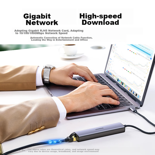 Адаптер UGREEN Type-C — Gigabit Ethernet с сетевым портом, USB-конвертер сетевой карты для компьютеров Apple, адаптер Thunderbolt для ноутбуков MacBook. - Фото 4 Адаптер UGREEN Type-C — Gigabit Ethernet с сетевым портом, USB-конвертер сетевой карты для компьютеров Apple, адаптер Thunderbolt для ноутбуков MacBook. - зображення 4