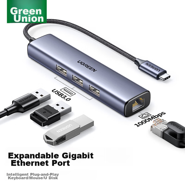 Адаптер UGREEN Type-C — Gigabit Ethernet с сетевым портом, USB-конвертер сетевой карты для компьютеров Apple, адаптер Thunderbolt для ноутбуков MacBook. - Фото 1 Адаптер UGREEN Type-C — Gigabit Ethernet с сетевым портом, USB-конвертер сетевой карты для компьютеров Apple, адаптер Thunderbolt для ноутбуков MacBook. - зображення 1