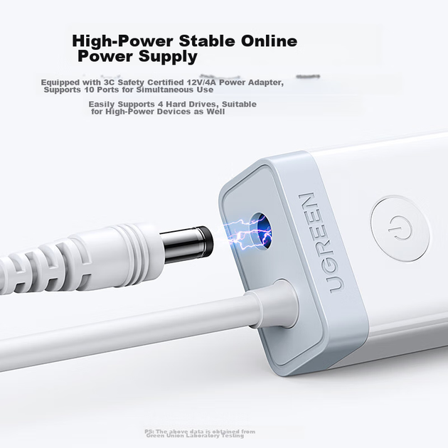 USB-хаб UGREEN 3.0, високошвидкісне розширення з 10 портами, багатоінтерфейсна док-станція, сумісний із настільними та портативними комп'ютерами, конвертер "один до" з портом живлення - изображение 4