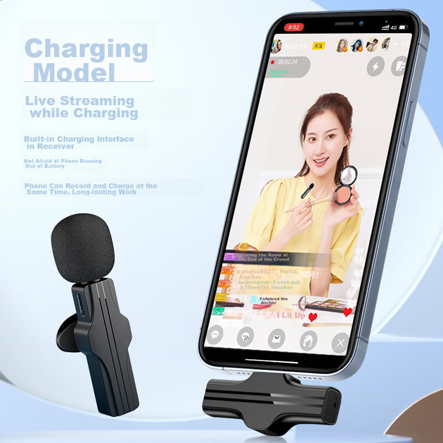 Микрофон Soaiy WD20 петличный беспроводной со звуковой картой для стриминга/TikTok, Type-C, шумоподавление - Фото 4 Микрофон Soaiy WD20 петличный беспроводной со звуковой картой для стриминга/TikTok, Type-C, шумоподавление - изображение 4