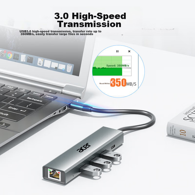 Док-станция расширения Acer Type-C, адаптер для гигабитного Ethernet-порта, USB 3.0-концентратор, проводная сетевая карта, преобразователь RJ45, совместима с ноутбуками. - изображение 6
