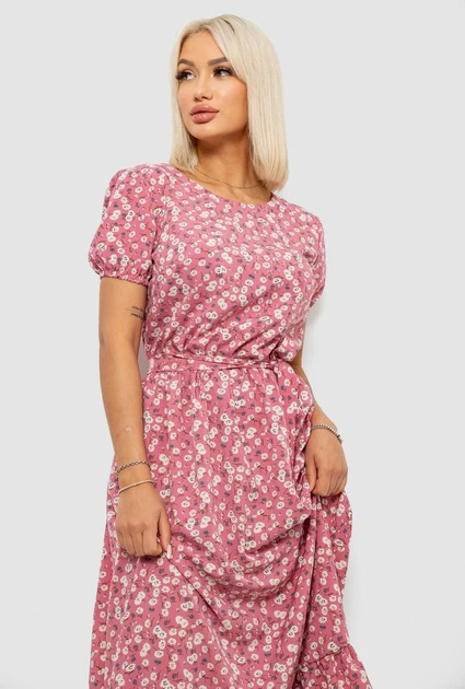 Сукня жіноча з принтом софт, колір пудровий, 257R8070-2 розмір L-XL - Фото 5 Сукня жіноча з принтом софт, колір пудровий, 257R8070-2 розмір L-XL - зображення 5
