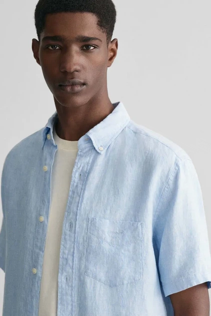 Чоловіча блакитна лляна сорочка REG LINEN SS Gant S 3240103 - изображение 4
