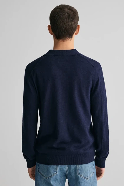 Чоловіче темно-синє лляне поло COTTON LINEN OPEN Gant L 8050193 - изображение 3