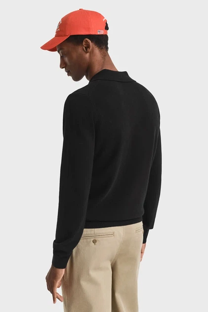 Чоловіче чорне вовняне поло SUPERFINE LAMBSWOOL Gant S 87215 - изображение 3
