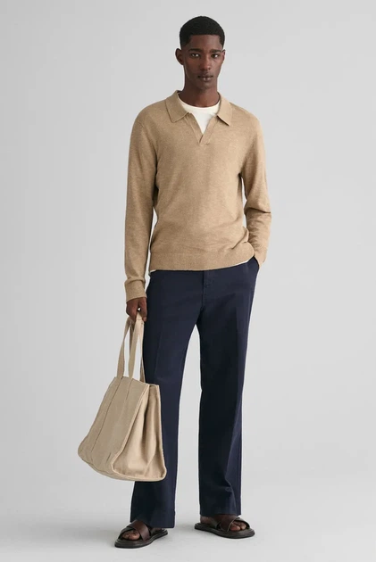 Чоловіче бежеве лляне поло COTTON LINEN OPEN Gant XXL 8050193 - изображение 2