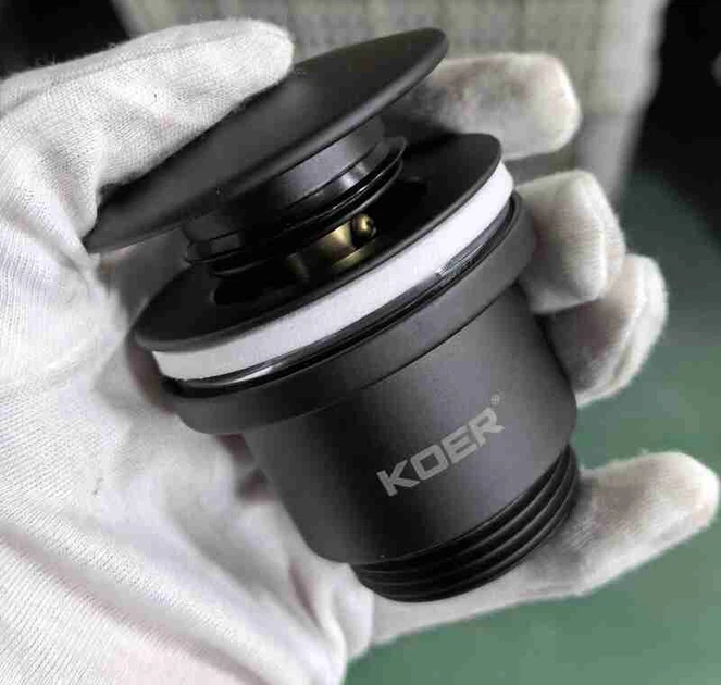 Донний клапан для раковини універсальний (з/без переливу) KOER PW-01-05 автоматичний (Click-Clack) (Колір чорний) 1 1/4'' (KR3403) - изображение 9