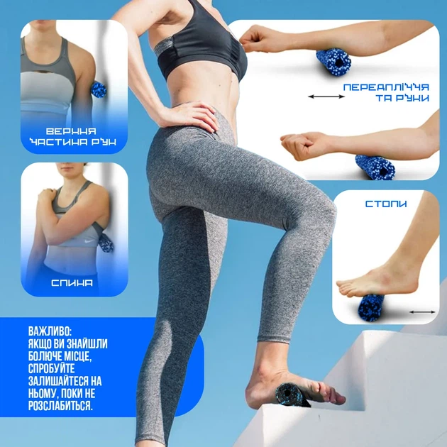 Массажный ролик Active Point EPP 15 см Синий - изображение 8