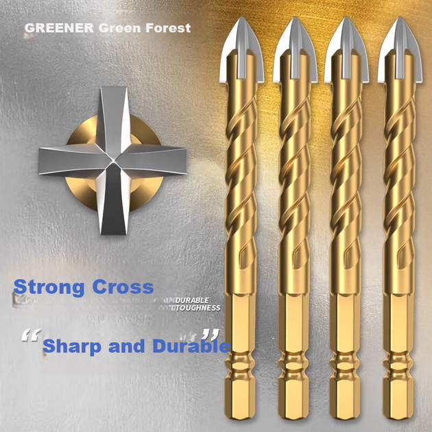 Сверло для керамической плитки GREENER, ударная дрель King с четырьмя лезвиями, треугольное сверло для бетона, электрический инструмент для сверления отверстий в стекле. - изображение 7