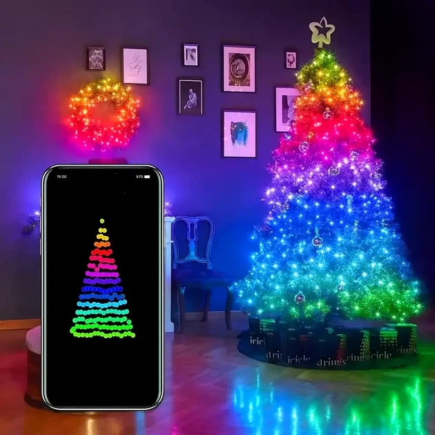 Умная RGB гирлянда 3м с Bluetooth и USB питанием для новогодней елки с пультом дистанционного управления - Фото 1 Умная RGB гирлянда 3м с Bluetooth и USB питанием для новогодней елки с пультом дистанционного управления - изображение 1