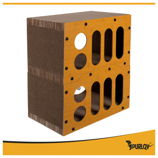 Когтеточка для кошек Purlov двухэтажный домик 51,5x45x28 см из гофрированного картона с игрушками - зображення 4