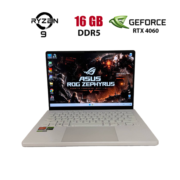 Игровой ультрабук Б-класс Asus ROG Zephyrus G14 GA402XV / 14" (2560x1600) IPS / AMD Ryzen 9 7940HS (8 (16) ядер по 4.0 - 5.2 GHz) / 16 GB DDR5 / 512 GB SSD NVMe / nVidia GeForce RTX 4060, 8 GB GDDR6, 128-bit / WebCam б/у - Фото 1 Игровой ультрабук Б-класс Asus ROG Zephyrus G14 GA402XV / 14" (2560x1600) IPS / AMD Ryzen 9 7940HS (8 (16) ядер по 4.0 - 5.2 GHz) / 16 GB DDR5 / 512 GB SSD NVMe / nVidia GeForce RTX 4060, 8 GB GDDR6, 128-bit / WebCam б/у - изображение 1