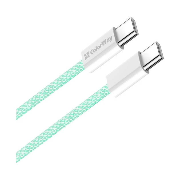 Дата кабель USB-C to USB-C 1.0m 60W 3.0А green ColorWay (ek19595) - Фото 2 Дата кабель USB-C to USB-C 1.0m 60W 3.0А green ColorWay (ek19595) - зображення 2