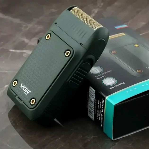 Электробритва сеточная VGR V-353 2 головки USB 5V 100г 7x4x10 см зеленая для бритья и тримминга - изображение 8