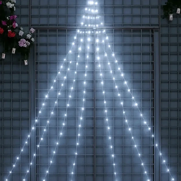 Светодиодная гирлянда USB 200 LED 2 метра 20 нитей холодный белый свет для украшения интерьера - зображення 8