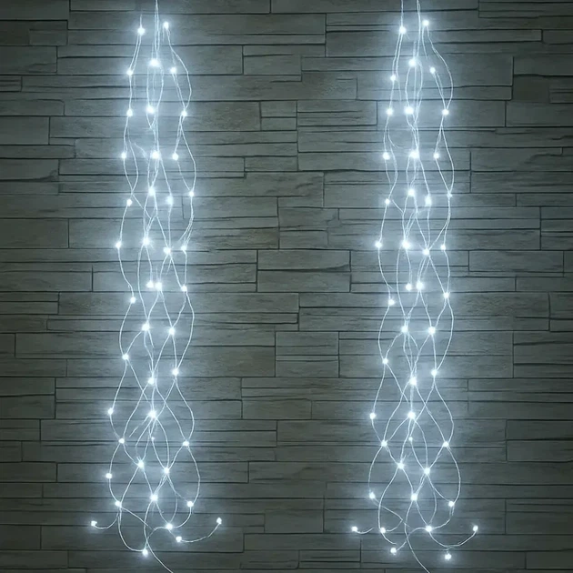 Светодиодная гирлянда USB 200 LED 2 метра 20 нитей холодный белый свет для украшения интерьера - зображення 2