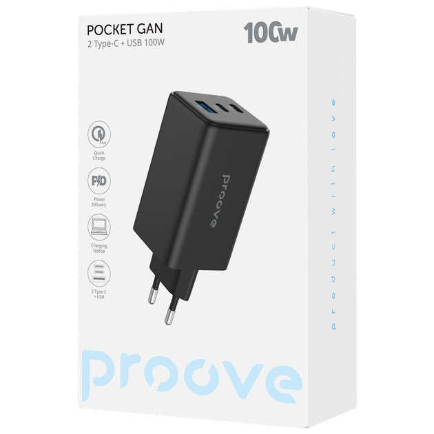 Мережевий зарядний пристрій Proove Pocket GaN Max 100W USB/2хType-C чорний (WCPG10012201) - зображення 3