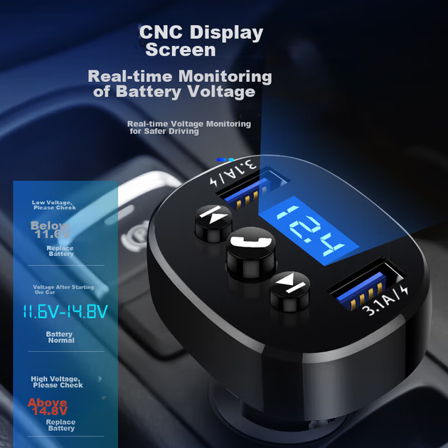 FM-трансмиттер Zhunhang Bluetooth MP3 с двумя USB-портами для зарядки 3.1А - изображение 9