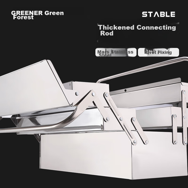 Ящик для инструментов GREENER из нержавеющей стали, трехслойный складной, для домашнего использования, утолщенный, ручной, металлический, промышленного класса, многофункциональный. - изображение 10