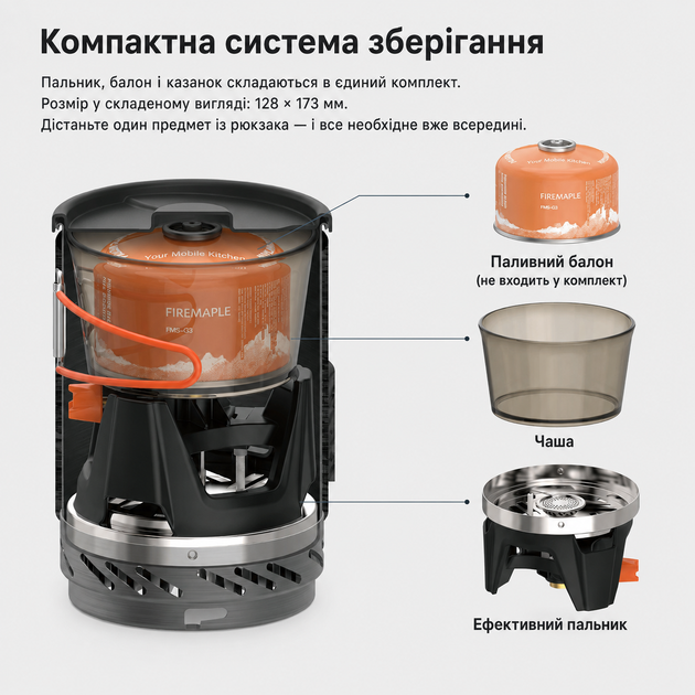Система приготовления пищи Fire Maple X1 (черная) 1 л туристическая горелка с теплообменником 2200 Вт - изображение 2