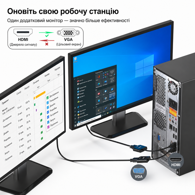 Перехідник HDMI to VGA гнучкий 77205 - Фото 7 Перехідник HDMI to VGA гнучкий 77205 - изображение 7