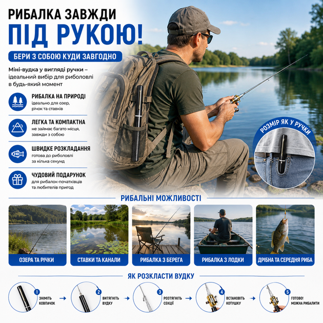 Кишенькова міні-вудка Fish Rod in Pen Case Вудка у вигляді ручки - Фото 2 Кишенькова міні-вудка Fish Rod in Pen Case Вудка у вигляді ручки - зображення 2