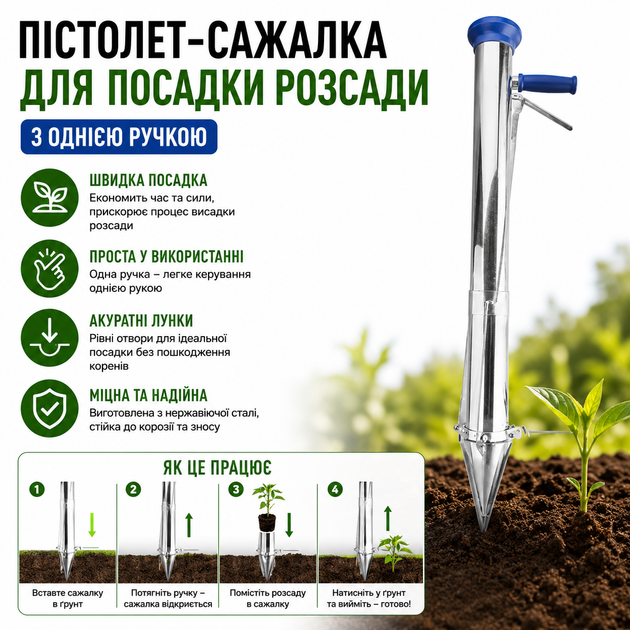Пистолет-сажалка для посадки рассады с одной ручкой - Фото 1 Пистолет-сажалка для посадки рассады с одной ручкой - изображение 1