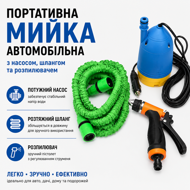 Мойка портативная автомобильная с насосом шлангом и распылителем - изображение 2