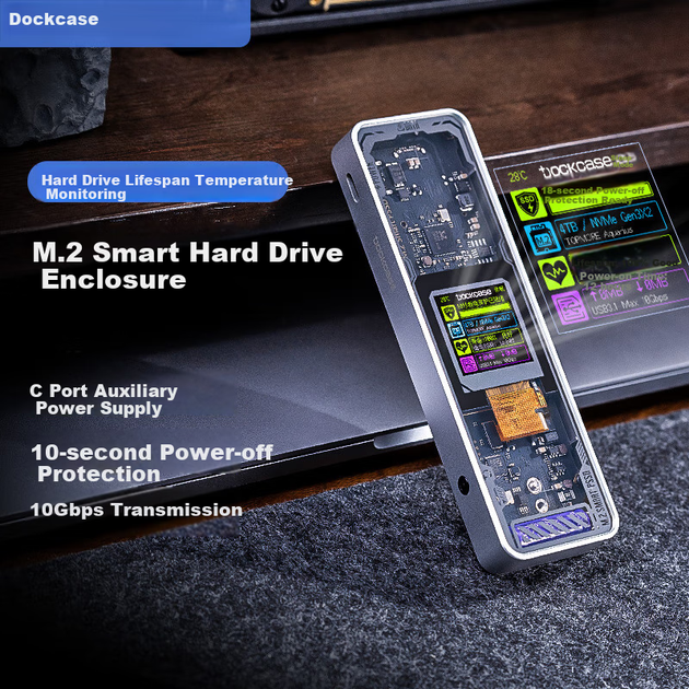 Інтелектуальний візуалізований корпус для SSD-накопичувача DOCKCASE M2, портативний корпус для жорсткого диска з інтерфейсом Type-C 3.2 M.2 NVMe, сумісний з iPhone 17 Pro - зображення 4