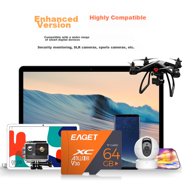 Карта пам'яті EAGET microSDXC 64GB UHS-I U3 V30 Class 10 A1 - зображення 4