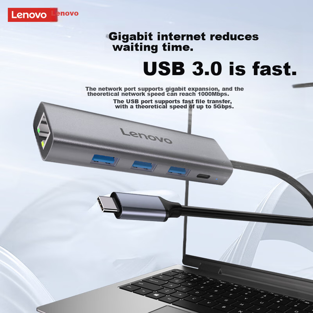 Док-станция расширения Lenovo Type-C, преобразователь портов Gigabit Ethernet, проводной сетевой адаптер USB-C в RJ45, преобразователь для ноутбука, концентратор USB 3.0, устройство расширения. - изображение 6