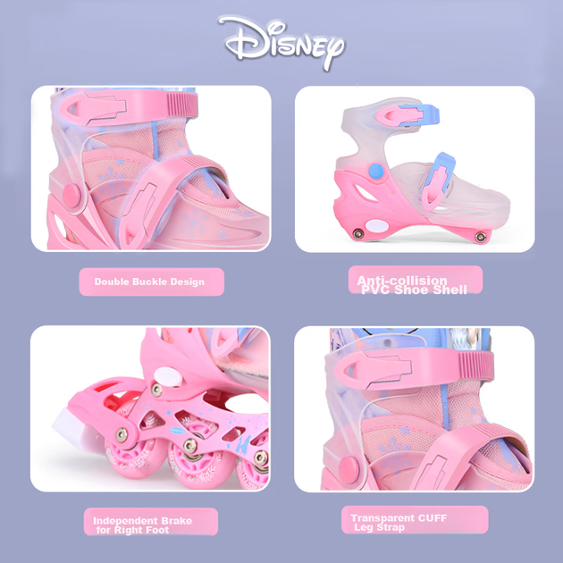 Детские роликовые коньки Disney, светящиеся коньки для начинающих для девочек с регулируемыми колесами, розовый цвет "Холодное сердце", размер M. - изображение 8
