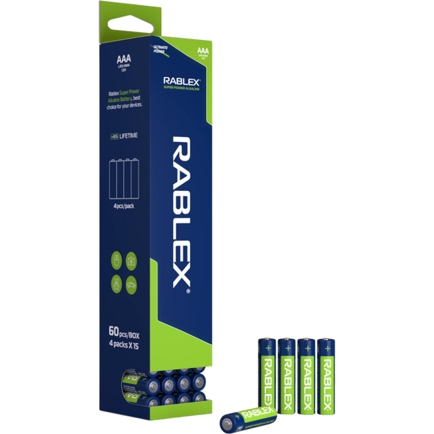 Батарейки Rablex LR3 AAA Super Power Alkaline Мізинчикові 60 шт/уп - зображення 2